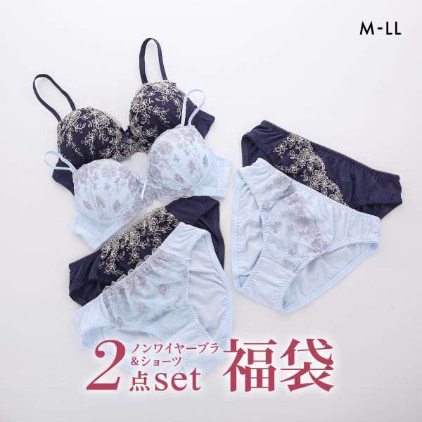 品 番:208603BS可愛い刺繍のブラセット2組入り&starf;まとめ買いのチャンス！！サイズ:レディースM(バスト79-87cm ヒップ87-95cm)L(バスト86-94cm ヒップ9