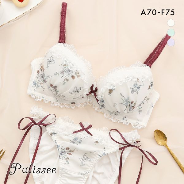 品 番:38173573レトロ風プリント＆サイドリボンがガーリーなブラセット♪サイズ:レディースA70-M、A75-M、B65-M、B70-M、B75-M、C65-M、C70-M、C75-M、D65-