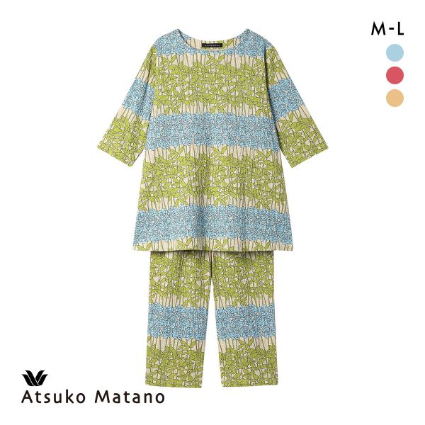 品 番:40HDT211マタノアツコのパジャマ&starf;くしゅっと感が可愛い 上下セットサイズ:レディースM(バスト79-87cm)L(バスト86-94cm)カラー:BU-ブルー、RE-レ